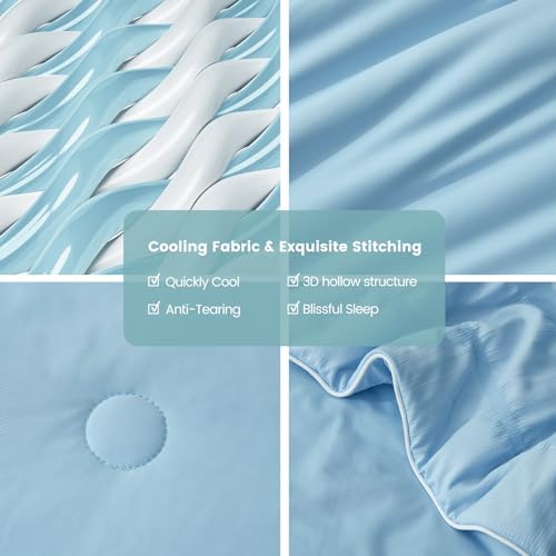 Cozy Bliss Seersucker Cooling Comforter King Size, Q-Max 0.45 Reversible Lightweight Cooling Blanket, Breathable Silk Smooth Summer Bedding Quilt for Hot Sleepers Night Sweats Cold Blue - Image 6