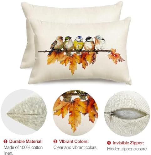 RABUSOFA Fall Pillow Covers 12x20 Inch Bird Autumn Decorations for Home Outdoor Thanksgiving Decor Maple Leaf Decorative Lumbar Throw Pillow Cases Farmhouse for Couch Sofa - Image 6