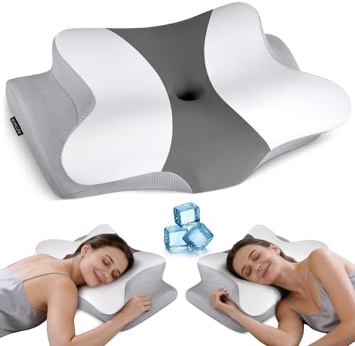 Cervical Pillow for Neck Pain Relief, Ergonomic Neck Pillow for Sleeping, Contour Side Sleeper Pillow for Neck Support, Cooling Memory Foam Pillows for Back Stomach Sleepers (Black&White) by BESPILLOW