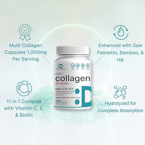 Multi Collagen Pills for Women & Men with Vitamin C, E & Biotin, 300 Capsules – Type I, II, III, V, X Hydrolyzed Collagen Peptides – 11 in 1 Formula with Saw Palmetto, Bamboo Silica, & Hyaluronic Acid - Image 4