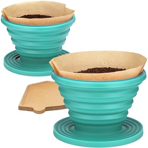 COLETTI Sierra Camping Pour Over Coffee Dripper — Collapsible Pour Over Coffee Dripper — Includes Pack of Paper Filters [Teal, Pack of 2] by COLETTI