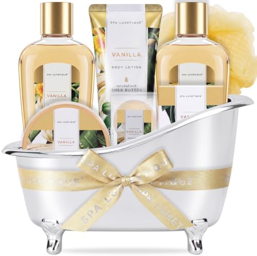Gift Baskets for Women, Spa Luxetique 8 Pcs Vanilla Birthday Bath and Body Set, Self Care Kit for Her, Including Bubble Bath, Shower Gel, Body Lotion Christmas Gifts for Mom by spaluxetique
