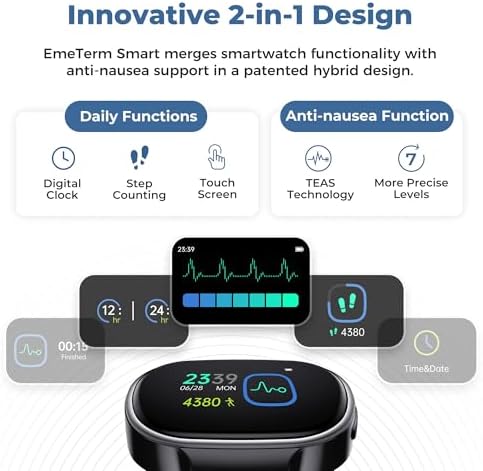 EmeTerm Smart FDA-Cleared Anti-Nausea Wristwatch Touchscreen IP67 Waterproof Morning Motion Sickness Relief Rechargeable Fast Acting Drug Free Fits Wrist 3.9–5.1 in (Small Wrist) - Image 3