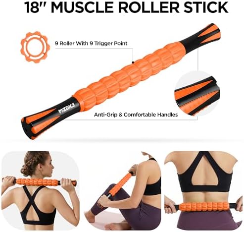 Muscle Roller & Massage Roller Stick for Athletes - Lymphatic Drainage Support, Relieves Muscle Soreness, Cramping & Tightness - Targets Legs, Arms, Back & Calves （Orange Wheel） - Image 2