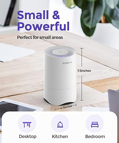 Rosekm Small Air Purifier for Home Bedroom, Personal Desk Mini Air Purifier, Room Hepa Air Purifier Fresheners Cleaner for Dorm, Pets, Smoke, Desktop, Office (White) - Image 3