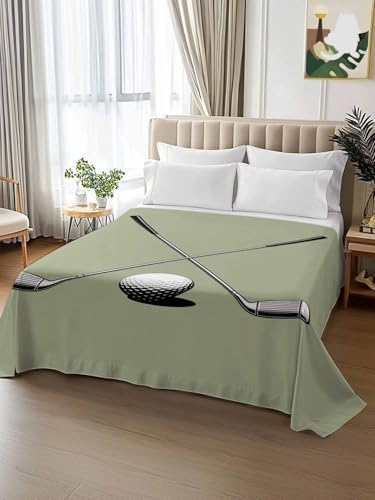 Queen Flat Sheet Golf Ball Club Flat Sheets Only Soft Breathable Microfiber Bedding Top Sheets Luxury Hotel Quality Game Sports Sage Green Queen Bed Sheet for All Season Bedroom Dorm Home Decor - Image 2