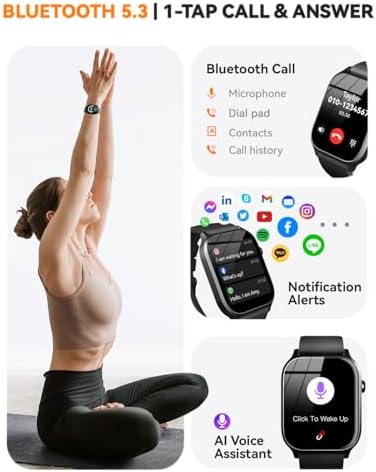 Smart Watches for Women Men, Fitness Tracker Watch with 110 Sports Modes, Step Counter/Sleep Monitor/Pedometer, IP68 Waterproof, Bluetooth Call & Music Control Smartwatch for iPhone/Android,Black - Image 2