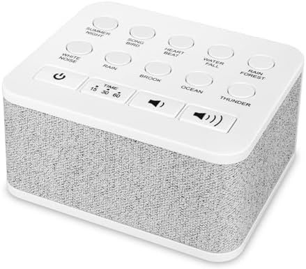 White Noise Sound Machine, Protable Travel Noise Sound Machine for Sleep with 10 Natural Soothing Sounds for Adults Baby Kids, Rechargeable Brown Noise Machine with Timer for Home Office, White by HONGUT