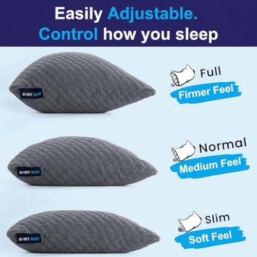 Sidney Sleep Adjustable Curved Pillows for Neck and Shoulder Support with Extra Shredded Fill - Cervical Contour Pillow for Side and Back Sleepers - Queen Size 19" x 29" CertiPUR-US Certified (Grey) - Image 2