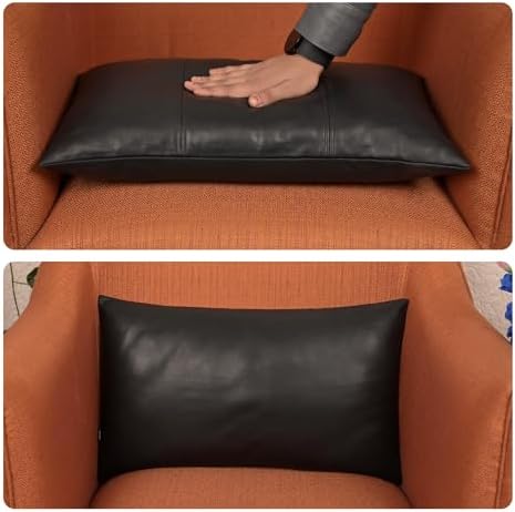 LL LEATHER LOVERS 100% Lambskin Leather Pillow Cover 18x26 Inch – Hand-Stitched Cushion Case with Hidden Zipper, Decorative Throw Cover for Sofa, Bed and Living Room - Black Panel Pack of 1 - Image 6