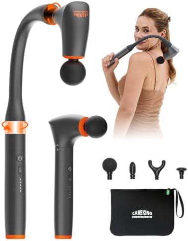 2-in-1 Massage Gun Deep Tissue With Extension Handle, Back & Neck Massager For Shoulder, Leg, Portable Massage With 4 Replacement Heads For Deep Muscle Pain Relief, Relax Gift, FSH-Eligible by CAREKINGWEALWAYSCARE