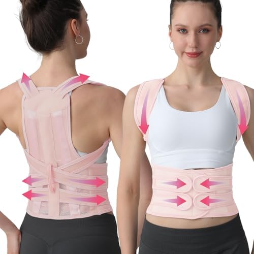 Posture Corrector for Women and Men, Adjustable Shoulder Straightener with Full Back Support, Relief for Lower & Upper Back Pain, Spine, Scoliosis Relief (Pink, Large) by Unknown