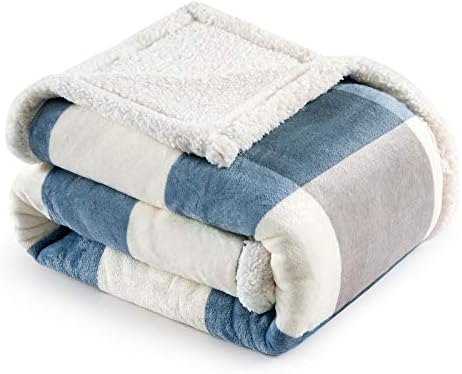 PU MEI Sherpa Throw Blanket for Couch Sofa 50“*60”-Fuzzy Soft Cozy Fleece Thick Warm Blanket for Winter, Soft Throws Plush Fluffy Lattice Flannel Blankets (Grey-Soft Blue) - Image 6