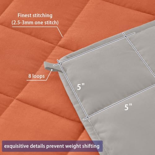 yescool Weighted Blanket for Adults (12 lbs, 60" x 80", Orange) Cooling Heavy Blanket for Sleeping Perfect for 110-130 lbs, Queen Size Breathable Blanket with Premium Glass Bead, Machine Washable - Image 3