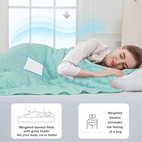Alomidds Weighted Blanket (48"x72",15lbs Twin Size - Teal), Weighted Blankets for Adults, Cooling Breathable Soft and Comfort Minky, Heavy Blanket Microfiber Material with Glass Beads - Image 4