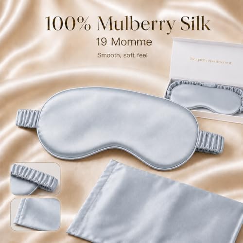 Silk Sleep Mask Light Blocking Luxury 19mm Silk Eye Mask 100% Mulberry Eye Cover Blindfold Ultra Soft Light and Comfy Anti Aging Skin Care with Travel Bag Gift Package - Image 2