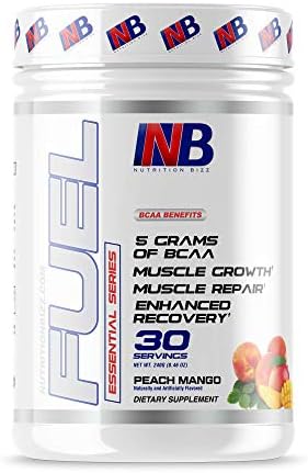 BCAA Powder, 5 Grams of BCAAs Amino Acids, Post Workout Recovery Drink for Muscle Building, Recovery, and Endurance, 30 Servings (Peach Mango) by NutritionBizz