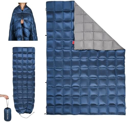 Down Camping Blanket - Lightweight, Packable, Warm & Puffy Outdoor Travel Quilt for Sleep, Hiking, Backpacking, Stadium, Festivals, Water-Resistant Sleeping Bag 55"x79" by ROSEFEATHER