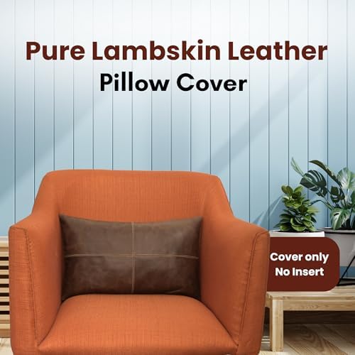 LL LEATHER LOVERS 100% Lambskin Leather Pillow Cover - Sofa Cushion Case - Decorative Throw Covers for Living Room & Bedroom, Chiku Brown Plain Pack of 1-16X24 Inch - Image 2