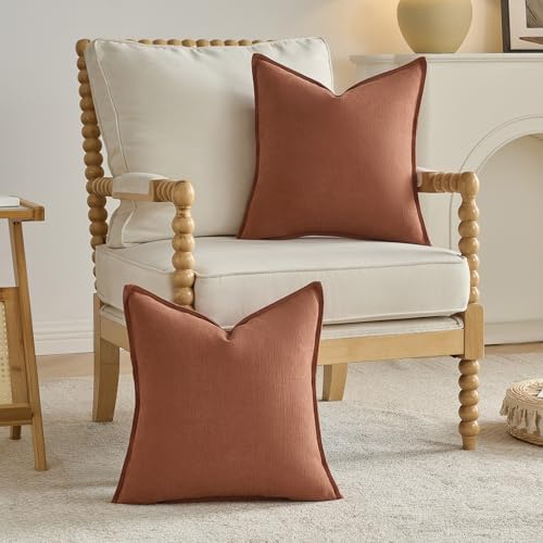 FUTEI Pack of 2 Chenille Throw Pillow Covers 24x24 Inch, Rust - Image 4