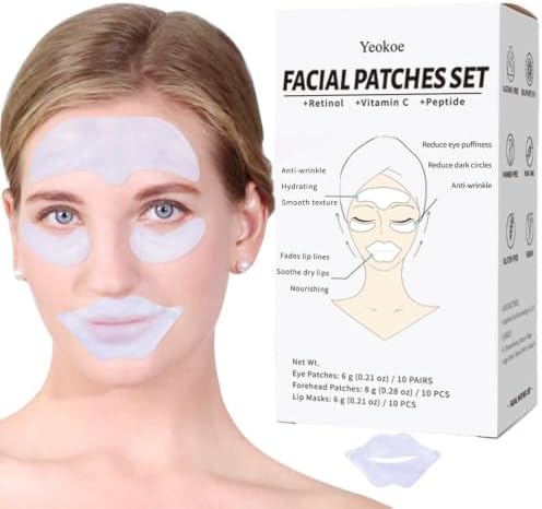 Yeokoe Forehead Wrinkle Patches,Under Eye Patches and Lip Mask 30 PCS. Face Masks Skincare With Retinol Serum For Anti-aging Puffy Eyes and Dark Circles by YEOKOE