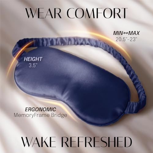 Silk Sleep Mask Eye Mask Blindfold with Double Layer Silk Filling and Elastic Strap for Full Night's Sleep, Travel and Nap, Soft Eye Cover Eyeshade with Luxury Bag and Ear Plugs by OLESILK (Navy Blue) - Image 4