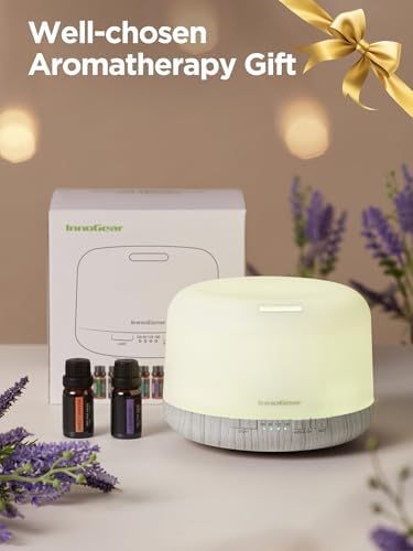 InnoGear 500ml Aromatherapy Diffuser for Home 10 Essential Oil Set, White - Image 2