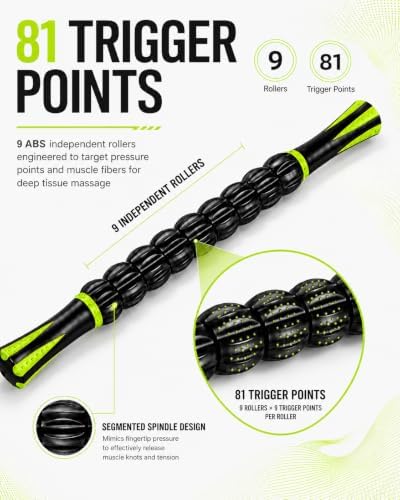 Massage Roller Stick for Muscles Deep Tissue, Portable Muscle Roller with 9 Independent ABS Rollers, 81 Contact Points, Dual-Grip Handles for Gym & Home Use - Image 3