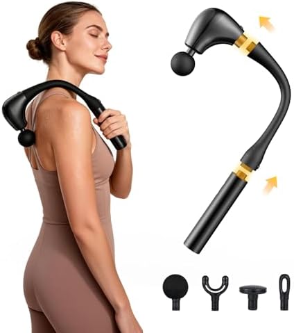 G4D Fascia Gun with Detachable U-Shape Long Handle, 10mm Deep Tissue Percussion, Brushless Motor, Up to 2800 RPM, Type-C Fast Charging, Includes 4 Massage Heads for Back Neck Shoulder Relief by Unknown