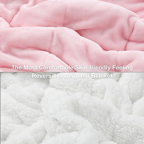 Alomidds Sherpa Fleece Weighted Blanket for Adult,12 lbs Twin Size Weighted Blankets with Ultra-Soft Fleece and Cozy Thick Warm Sherpa,Fluffy Flannel Heavy Blanket for Sofa Bed,48 x 72 inches,Pink - Image 2