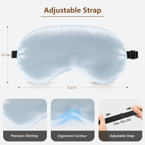 Sleep Mask Silk Eye Mask for Men Sleeping Mask, Adjustable Elastic Strap for Night Shading Sleep Mask, Soft and Comfortable for Both Men and Women (Light Blue) - Image 6