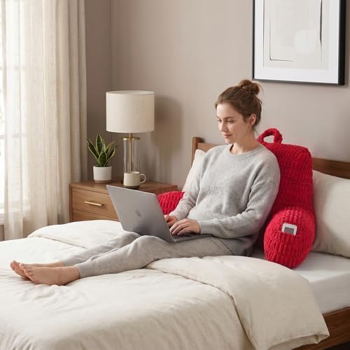Large Reading Pillow for Sitting Up with Arms,Red Corduroy - Image 2