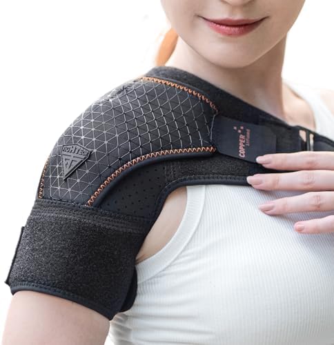 FIGHTECH Rotator Cuff Shoulder Brace for Women and Men - 2 Sizes - Shoulder Support - Pain Relief - Copper Black - Small (Chest 29-35" Bicep 9-12") by FIGHTECH