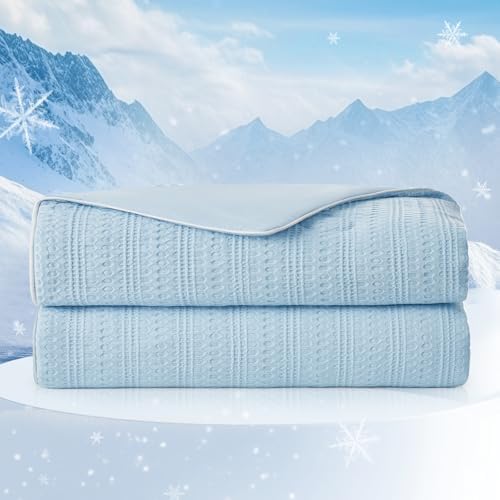 Waffle Cooling Comforter Blanket for Hot Sleepers, Twin Size, Blue by Am%C3%A9lieHome
