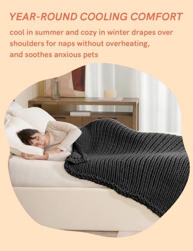 YnM Cooling Weighted Blanket, 100% Cotton Handmade Chunky Knitted Blanket, Weighted Lap, Breathable Heavy Blankets, Machine Washable Throw for Sleep or Home Decor (Dark Grey, 48x72 Inch, 12lbs) - Image 5