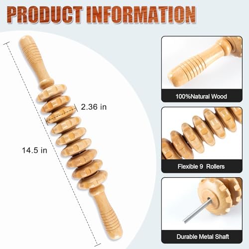 KintKita Wood Therapy Massage Tools,Wooden Massager Stick Roller Lymphatic Drainage Tool,Maderoterapia Kit Self Massage Roller Tool for Cellulite Reduction,Muscle Tension and Body Shaping,Contouring - Image 5
