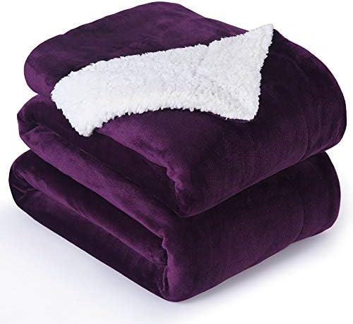NANPIPER Bed Blanket Reversible Sherpa Flannel Blanket Super Soft Fuzzy Lightweight Fleece Microfiber (90"x90" Purple) Queen by NANPIPER