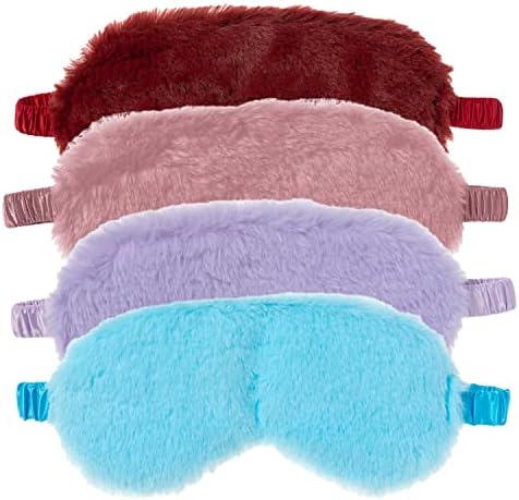 RAYNAG 4 Pack Plush Sleep Mask Soft Comfortable Blindfold Eye Cover for Sleepover Gift Birthday Party Favors, Silky Fabric on the Back, Cozy, Downy and Soft by RAYNAG