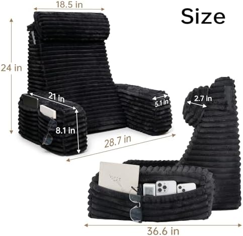 ENITYA 24" XXL Back Pillow for Bed Sitting Up with Armrests & Big Pockets - Image 3