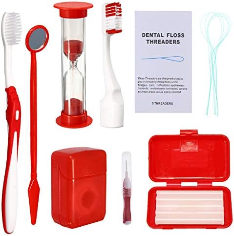 Braces Cleaning Kit for Teeth, Portable Orthodontic Toothbrush Kit Oral Care Dental Travel Kit - Interdental Brush Dental Wax Dental Floss Toothbrush Box (Red) by Ceonam