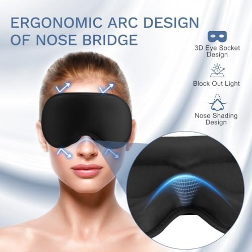 FlyCoco 99% Fully Block Out Light Eye Sleep Mask, 3D Deep Contoured Eyes Cover Zero Pressure, Long Lash Extension Eyes Mask with Adjustable Straps for Sleeping Travel Home Nap Rest Women Men (Black) - Image 4