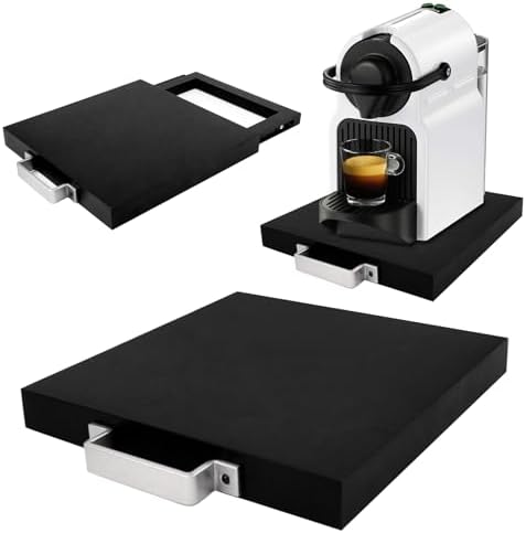 Natural Acacia Black Sliding Tray for Coffee Machine, Kitchen Appliance Slider by EVERBBKING