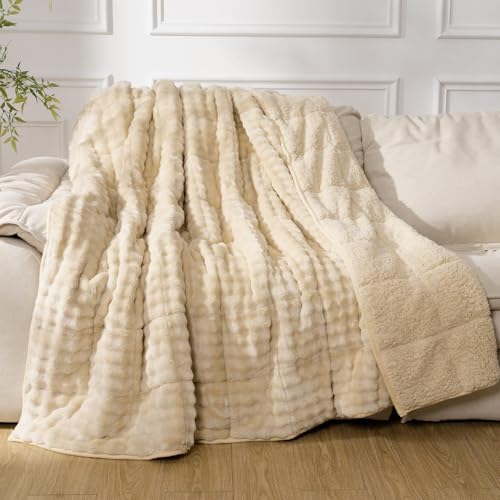 Cottonblue Fleece Weighted Blanket 15lbs for Adults Twin Size 48"x72" Beige by Cottonblue