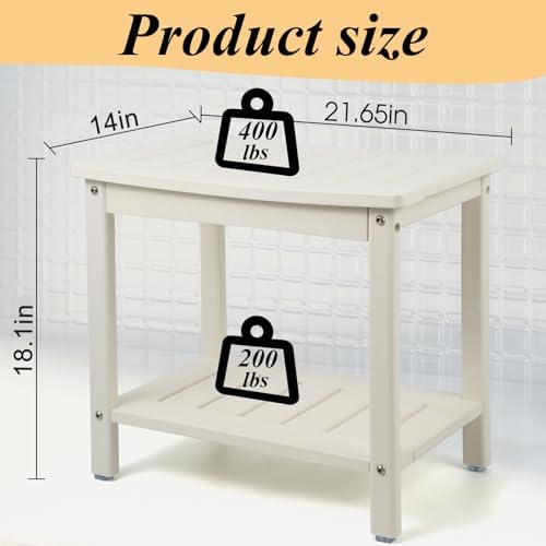 Apolimi HDPE Shower Bench, Shower Stool with Storage Shelf 2-Tier Spa Stool for Inside Shower,Water Resistant & Non-Slip Design Shower Seat (White L Size) - Image 3