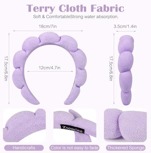 Ztomine Spa Headbands, Set of 2, Terry Cloth Headband for Washing Face or Facial, Puffy Makeup Headbands for Face Washing, Mask, Beige + Purple (1 Beige & 1 Purple Combo Pack) - Image 5
