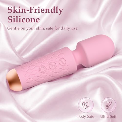 Upgraded Cordless Rechargeable Handheld Massager, 20 Modes 8 Speeds, Premium Silicone Rose Pink Small Mini Massager Tool Device for Stress Away, Hand Held Massage to Relax Full Body Muscle On-the-Go - Image 4