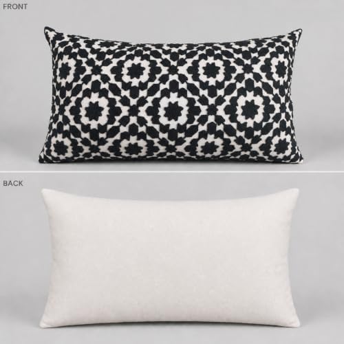 Embroidered Summer Decorative Lumbar Sofa Pillow Cover 12"x20", Mina Black Trellis Throw Pillowcase Pattern, Cotton Canvas Bolster Cushion Case for Couch Bed Living Room Decor(Black and White) - Image 3