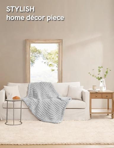 YnM Chunky Throw Blanket, Hand Knitted with Chenille Yarn, Skin Friendly, Ventilated and Breathable, Machine Washable, Home Décor Piece for Couch, Sofa and Bed (Glacier Grey, 30x40 Inch) - Image 2