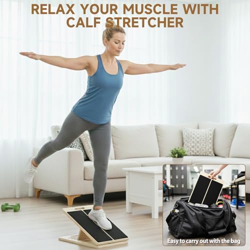 Adjustable Wooden Slant Board for Calf Stretching, 5-Level Incline Board for Ankle Mobility, Leg Stretching & Balance Training, Non-Slip Calf Stretcher for Physical Therapy, Yoga, Fitness & Home Gym - Image 7