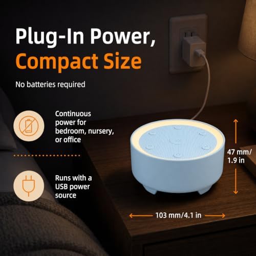 Kipcush White Noise Machine for Sleeping, Baby & Adults, High-Fidelity Non-Looping Sounds, Sleep Sound Machine with Dimmable Night Light, USB Powered, Memory Function, Home, Nursery & Travel - Image 6